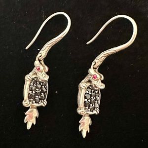 John Hardy Naga Earring. Sterling Silver, Black sapphire, Ruby.